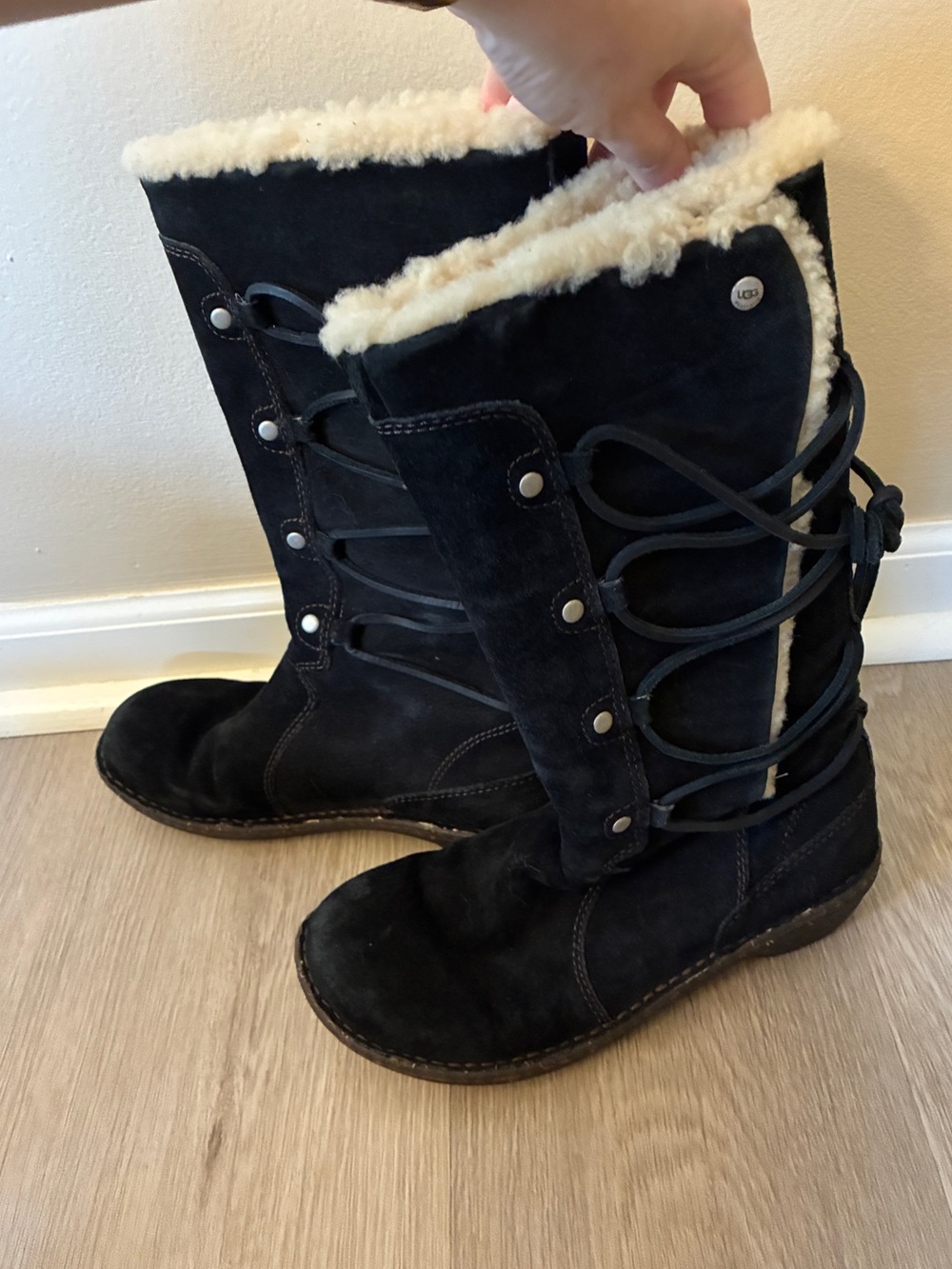 UGG Surfcat Black Suede & Shearling Lace-Up Boots